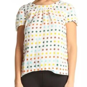 Boden Millie Polka Dot Linen White Short Sleeve Womens Top Blouse 2